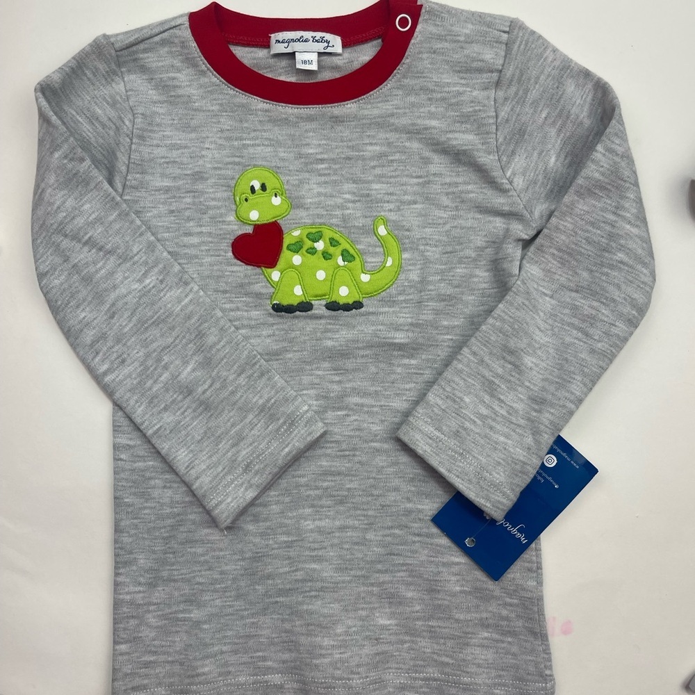 NWT Magnolia Baby Appliqué Heart Dinosaur Kids Long Sleeve Shirt - Picture 5 of 5